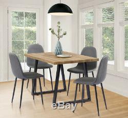 Retro Rectangular Dining Table and 4 Faux Leather Chairs Kitchen Lounge Room