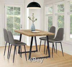 Retro Rectangular Dining Table and 4 Faux Leather Chairs Kitchen Lounge Room