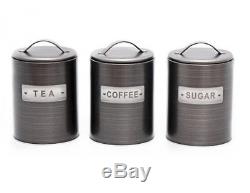 Retro Set Of 3 Tea Coffee Sugar Canisters Kitchen Storage Pot Jars Air Tight LID