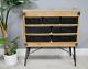 Retro Side Cabinet Vintage Industrial Chest Drawers Glass Metal Display Cabinet