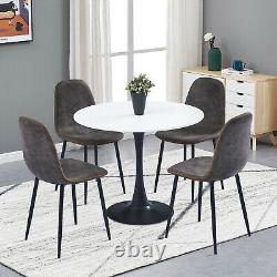 Retro Small Dining Table and 4 Chairs Faux Suede Distressed Fabric Kitchen Sets