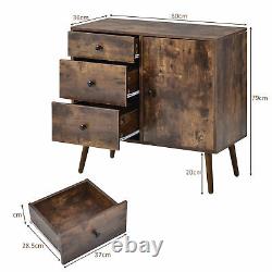 Retro Storage Cabinet Beside Table Sideboard Kitchen Buffet with 3 Drawers Doors