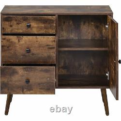 Retro Storage Cabinet Beside Table Sideboard Kitchen Buffet with 3 Drawers Doors