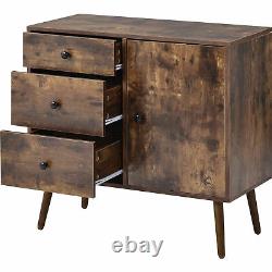 Retro Storage Cabinet Beside Table Sideboard Kitchen Buffet with 3 Drawers Doors