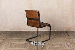 Retro Style Tan Leather Upholstered Dining Chair Vintage Finish Industrial