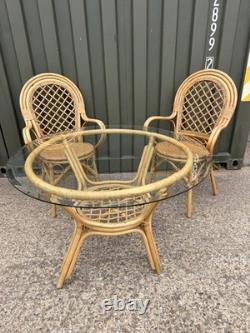 Retro Table & Chair Set Bistro Cafe Cane Conservatory Glass Mid Century Vintage