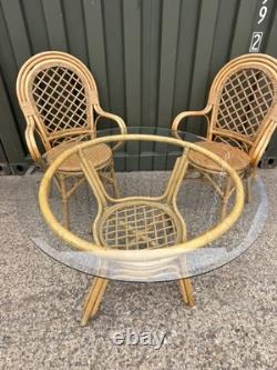 Retro Table & Chair Set Bistro Cafe Cane Conservatory Glass Mid Century Vintage