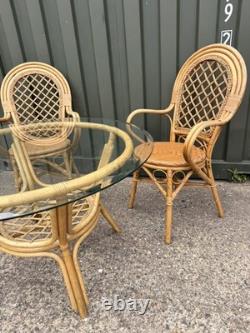 Retro Table & Chair Set Bistro Cafe Cane Conservatory Glass Mid Century Vintage