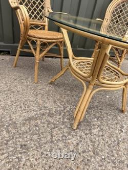 Retro Table & Chair Set Bistro Cafe Cane Conservatory Glass Mid Century Vintage