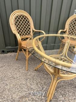 Retro Table & Chair Set Bistro Cafe Cane Conservatory Glass Mid Century Vintage