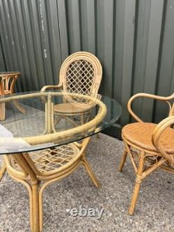 Retro Table & Chair Set Bistro Cafe Cane Conservatory Glass Mid Century Vintage