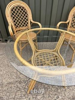Retro Table & Chair Set Bistro Cafe Cane Conservatory Glass Mid Century Vintage