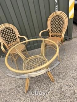 Retro Table & Chair Set Bistro Cafe Cane Conservatory Glass Mid Century Vintage