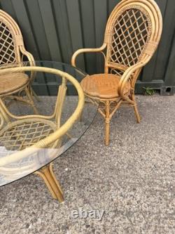 Retro Table & Chair Set Bistro Cafe Cane Conservatory Glass Mid Century Vintage