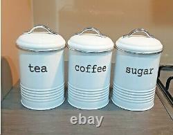 Retro Tea Coffee Sugar Kitchen Storage Canisters Jars Pots Tin Set Air Tight Lid
