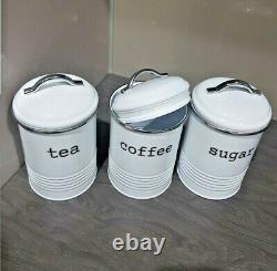 Retro Tea Coffee Sugar Kitchen Storage Canisters Jars Pots Tin Set Air Tight Lid