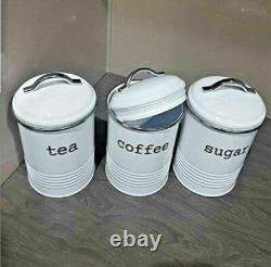 Retro Tea Coffee Sugar Kitchen Storage Canisters&Jars Tin Pots Set Air Tight Lid