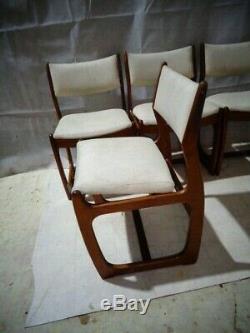 Retro Teak Set Of Dining Chairs With Sleigh Legs Vintage Teak Kitchen Chairs