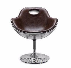 Retro Vintage Aviation Swivel Egg Chair Bonded Leather Kitchen/Dinning/Office