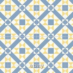 Retro Vintage Blue Yellow Tile Vinyl Floor 2m & 3m Wide Bathroom/Hall/Kitchen