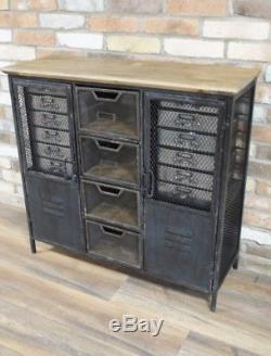 Retro Vintage Industrial Black Cabinet Drawers Unit Storage Sideboard Home Decor
