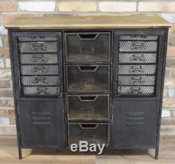 Retro Vintage Industrial Black Cabinet Drawers Unit Storage Sideboard Home Decor