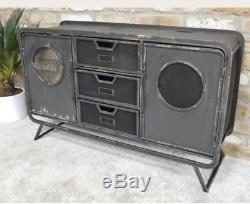 Retro Vintage Industrial Metal Long Cabinet Drawers Storage Sideboard Cupboard