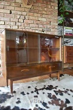 Retro Vintage Mid Century Glass Fronted Bookcase Shelving Unit