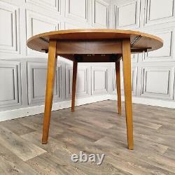 Retro Vintage Mid-Century Modern Round Drop Leaf Wooden Dining Kitchen Table