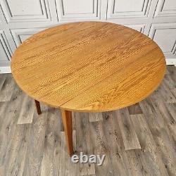 Retro Vintage Mid-Century Modern Round Drop Leaf Wooden Dining Kitchen Table