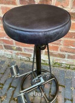 Retro Vintage Quirky Stool Bicycle Pedal Man Cave Kitchen Breakfast Bar Leather