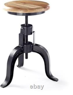 Retro Vintage Rustic Black Wooden Seat Bar Stool Industrial Kitchen Pub