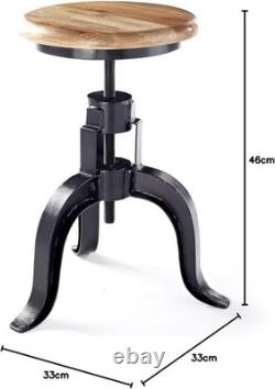 Retro Vintage Rustic Black Wooden Seat Bar Stool Industrial Kitchen Pub