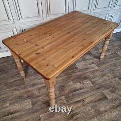 Retro Vintage Solid Wooden Pine Chunky Rustic Dining Table Country Farmhouse