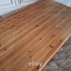 Retro Vintage Solid Wooden Pine Chunky Rustic Dining Table Country Farmhouse