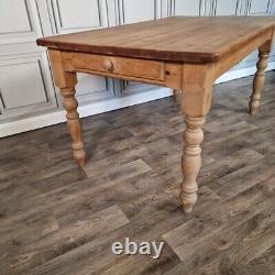 Retro Vintage Solid Wooden Pine Chunky Rustic Dining Table Country Farmhouse