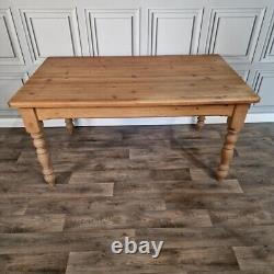 Retro Vintage Solid Wooden Pine Chunky Rustic Dining Table Country Farmhouse