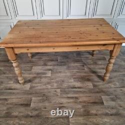 Retro Vintage Solid Wooden Pine Chunky Rustic Dining Table Country Farmhouse