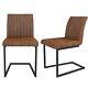 Retro Vintage Tan Leather Pair Dining Chairs Metal Cantilever Industrial Kitchen