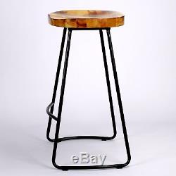 Retro Vintage Wooden Top Kitchen Pub Bar Metal Stool Industrial Tractor Style