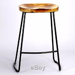 Retro Vintage Wooden Top Kitchen Pub Bar Metal Stool Industrial Tractor Style
