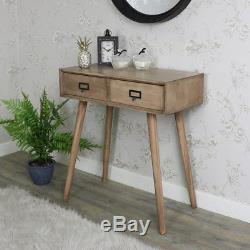 Retro wooden 2 drawer desk console table office bedroom storage hall industrial