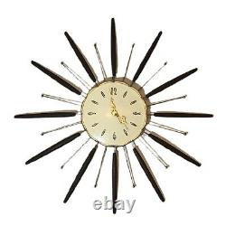 Robert Shaw MCM Danish Starburst Sputnik Teak Wall Clock Vintage 27