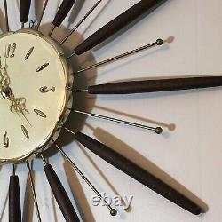 Robert Shaw MCM Danish Starburst Sputnik Teak Wall Clock Vintage 27