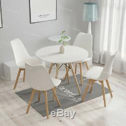 Round Dining Table And 4 Padded Tuilp Chairs Set Wood Kitchen Lounge Office Cafe