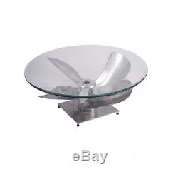 Round Glass Coffee Table Metal Industrial Furniture Vintage Aviator Propeller