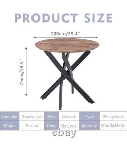 Round Wooden Dining Table 100cm Retro Kitchen Table for Dining Room