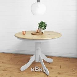 Round Wooden Dining Table in White/Natural 4 Seater