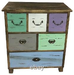 Rustic Aged Wooden Cabinet With Multicoloured Drawers Vintage Retro Medium 69cm