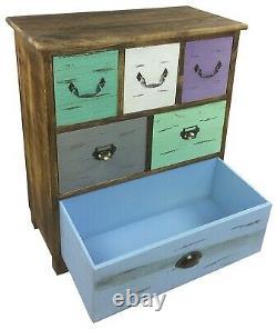 Rustic Aged Wooden Cabinet With Multicoloured Drawers Vintage Retro Medium 69cm